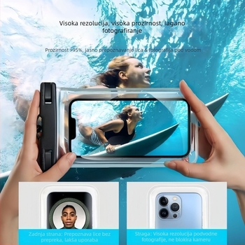 Vodootporna futrola za telefon s kaišem za vrat, kompatibilna s osjetljivim dodirom, PVC materijal, vodootporna tkanina, pogodna za ronjenje i aktivnosti na otvorenom