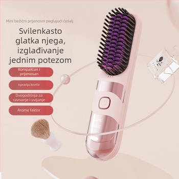 Bežični češalj za ravnanje i kovrčanje kose s turmalin-keramičkim, dvostruka upotreba, 3 postavke temperature, 30W, LCD zaslon