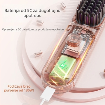 Bežični češalj za ravnanje i kovrčanje kose s turmalin-keramičkim, dvostruka upotreba, 3 postavke temperature, 30W, LCD zaslon