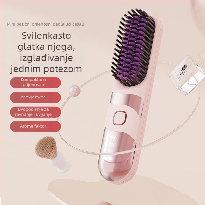 Bežični češalj za ravnanje i kovrčanje kose s turmalin-keramičkim, dvostruka upotreba, 3 postavke temperature, 30W, LCD zaslon