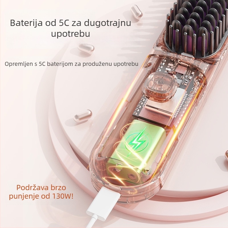 Bežični češalj za ravnanje i kovrčanje kose s turmalin-keramičkim, dvostruka upotreba, 3 postavke temperature, 30W, LCD zaslon