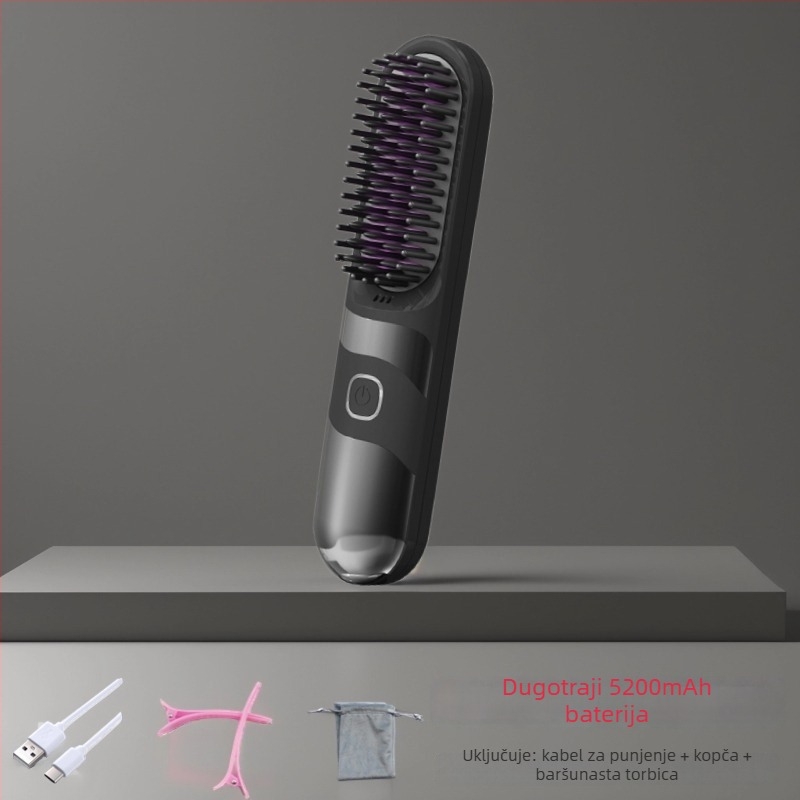 Bežični češalj za ravnanje i kovrčanje kose s turmalin-keramičkim, dvostruka upotreba, 3 postavke temperature, 30W, LCD zaslon