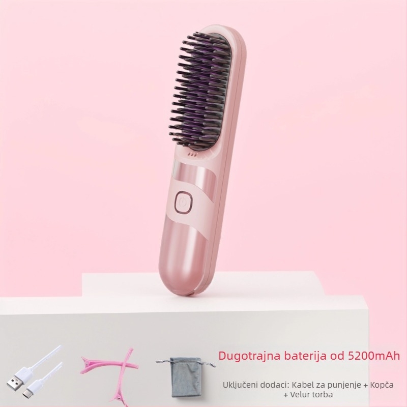Bežični češalj za ravnanje i kovrčanje kose s turmalin-keramičkim, dvostruka upotreba, 3 postavke temperature, 30W, LCD zaslon
