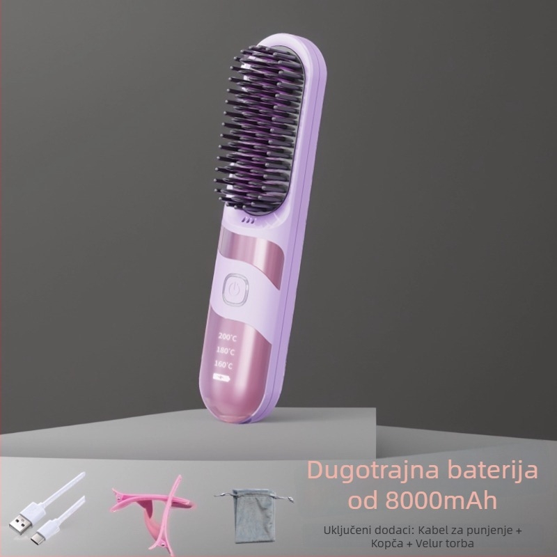 Bežični češalj za ravnanje i kovrčanje kose s turmalin-keramičkim, dvostruka upotreba, 3 postavke temperature, 30W, LCD zaslon