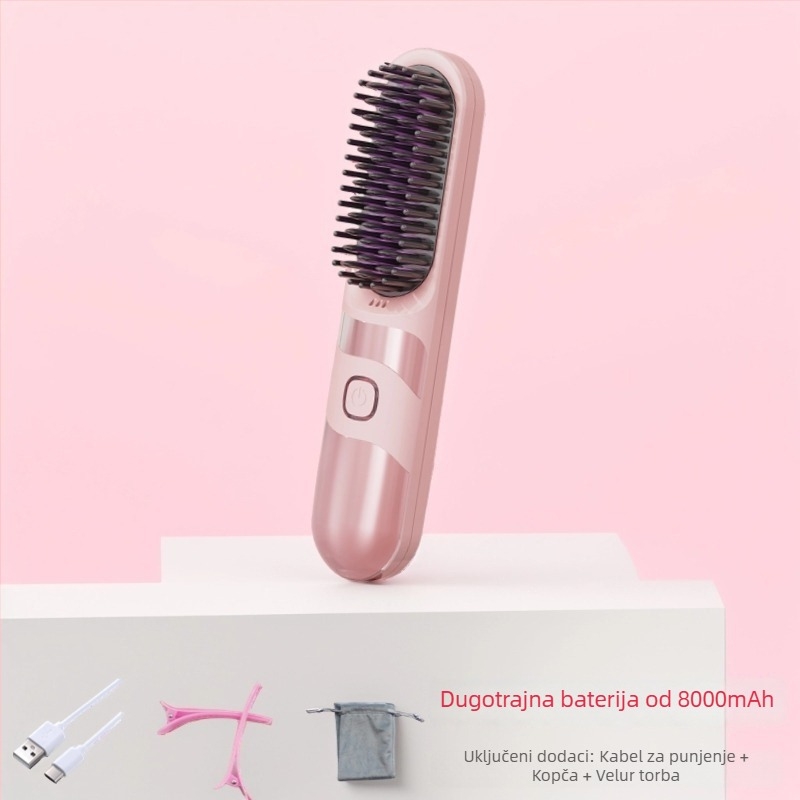 Bežični češalj za ravnanje i kovrčanje kose s turmalin-keramičkim, dvostruka upotreba, 3 postavke temperature, 30W, LCD zaslon