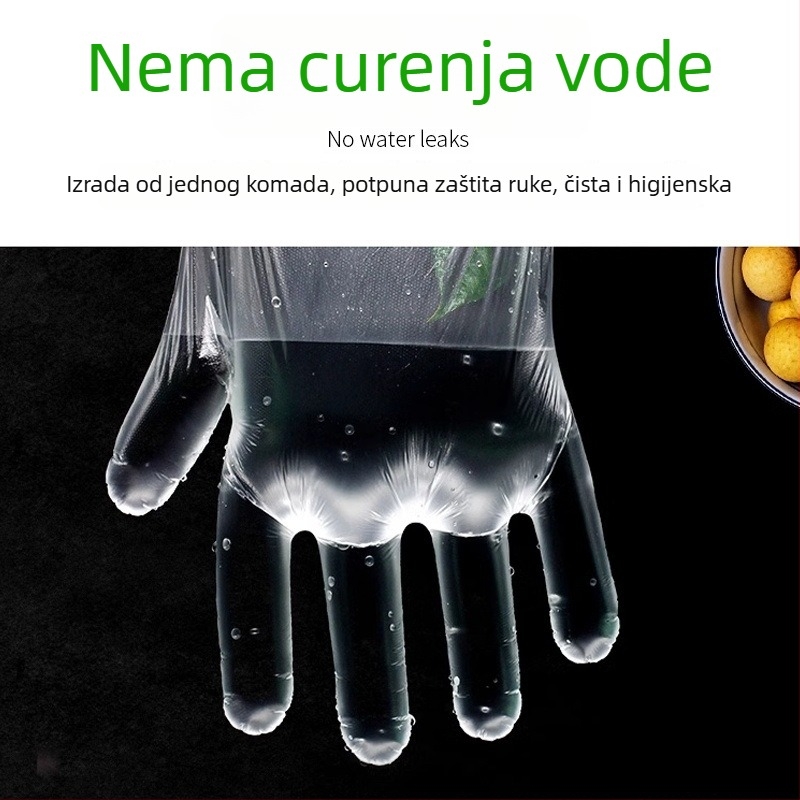 Jednokratne PE rukavice, prehrambene kvalitete, kuhinjska upotreba, pakiranje 100 kom, prozirne, debljina 0.05-0.1 mm