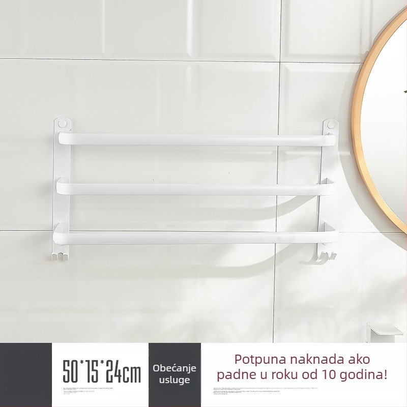 Zidni držač ručnika bez bušenja – aluminijski spoj, tri razine, nosivost 15 kg, završna obrada emajlom
