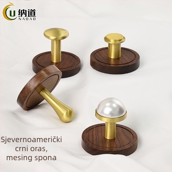 Vješalica za kapute s vakuum kopčom od orašastog drveta – bakrena legura, točeno, univerzalni način montaže, bez bušenja, model 1616-1623/1628/1629