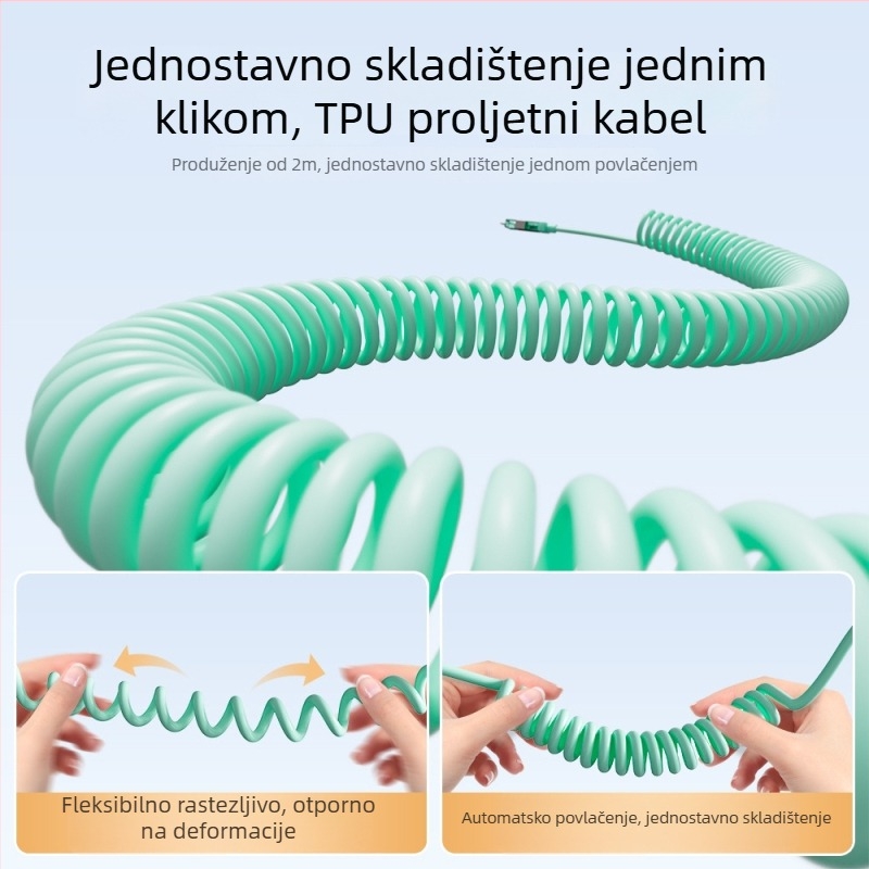 Spring Data Cable — Četiri u jednom konektori, sučelja Lightning, USB-A, Type-C, sklopivi silikon dizajn, maksimalna izlazna snaga 240W