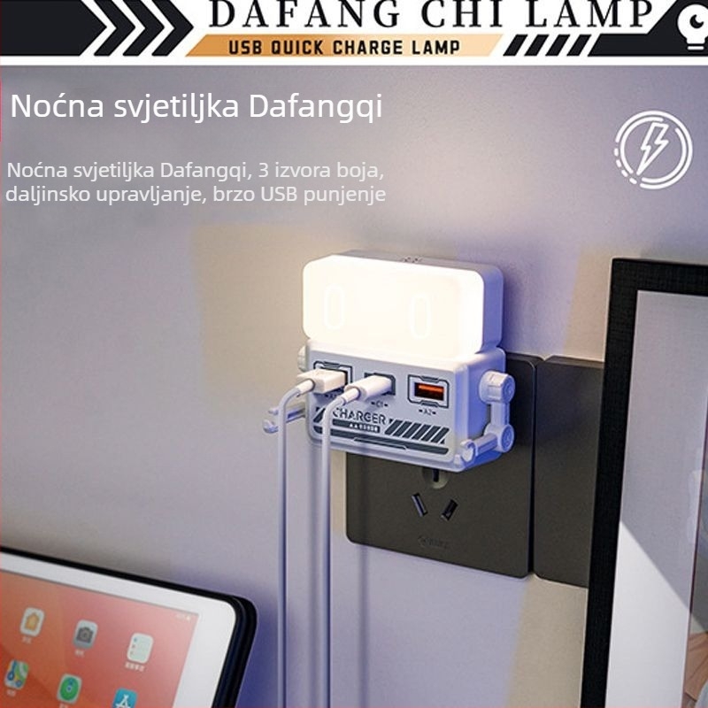 Plug-in noćna lampica s USB portovima za punjenje, daljinsko upravljanje, visokoučinkovito brzo punjenje, više USB sučelja