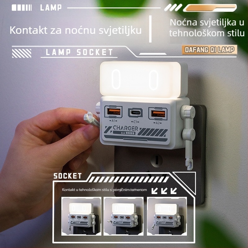 Plug-in noćna lampica s USB portovima za punjenje, daljinsko upravljanje, visokoučinkovito brzo punjenje, više USB sučelja