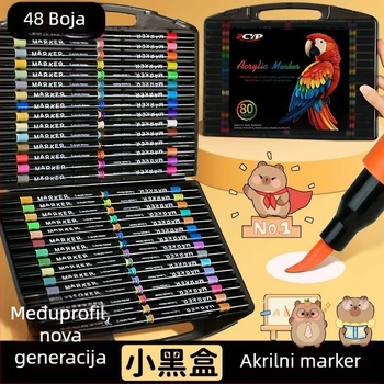 Akrilni marker s mekanom vrhom, perivi, s 48 boja za dopunu, za djecu i učenike.