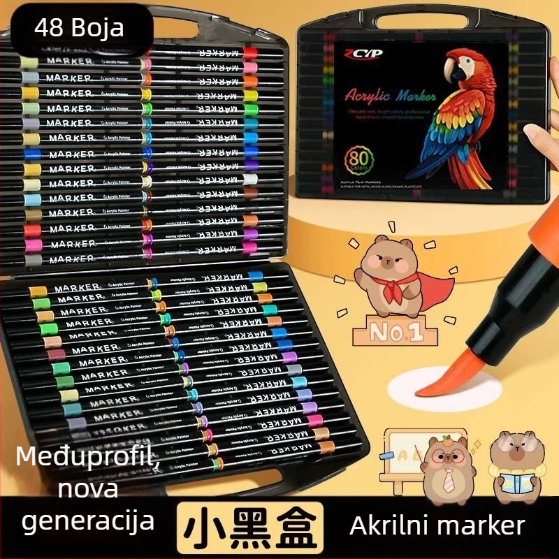 Akrilni marker s mekanom vrhom, perivi, s 48 boja za dopunu, za djecu i učenike.