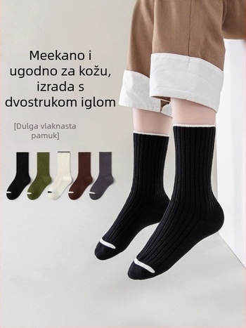 Dječje pamucne čarape za jesen i zimu, dvostruko pletivo, prirodna drvena boja, srednje dužine, za uzrast 6–12 godina.