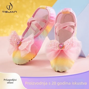 Dječje plesne cipele s gornjim dijelom od svile, potplata od kože goveda, prozračne, lagane, otporne na habanje, za balet, moderni ples, latino ples