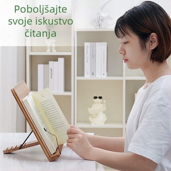 Stolni nosač knjiga za studente i djecu, bambus materijal, model 2521YDJ, moderni minimalistički stil, podesiva visina.
