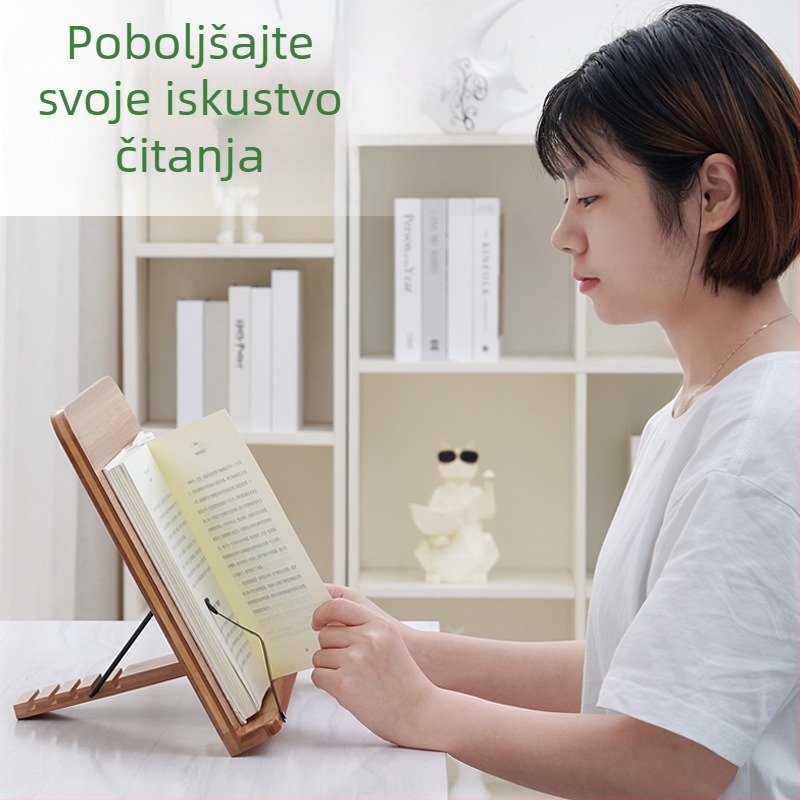 Stolni nosač knjiga za studente i djecu, bambus materijal, model 2521YDJ, moderni minimalistički stil, podesiva visina.