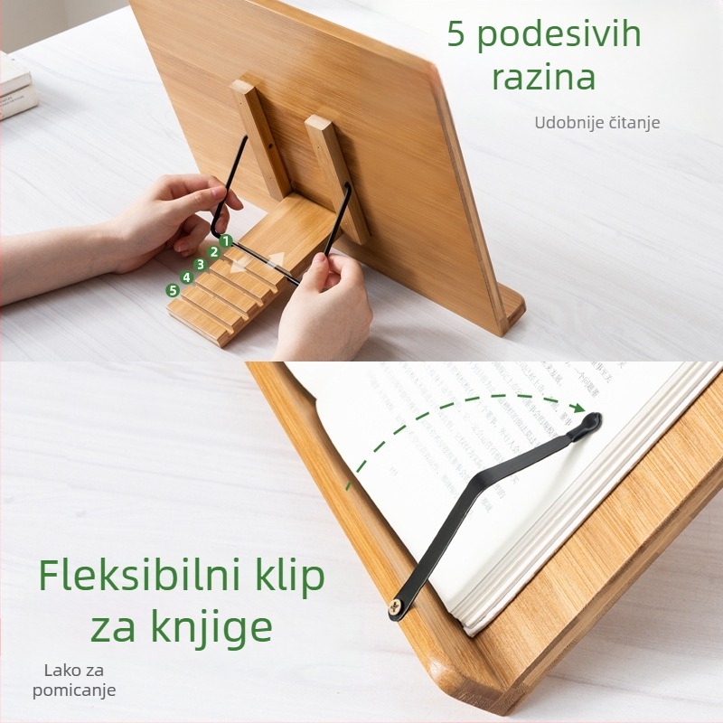 Stolni nosač knjiga za studente i djecu, bambus materijal, model 2521YDJ, moderni minimalistički stil, podesiva visina.
