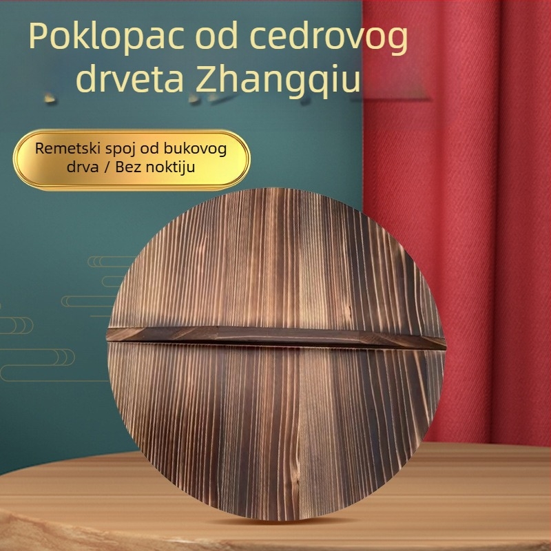 Željezna tava s poklopcem od borovog drveta, mn-546, antički retro stil, 0.6 kg, mogućnost prilagodbe
