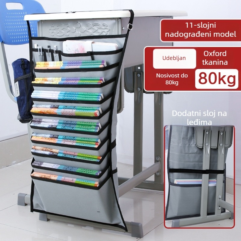 Viseća torba za knjige za stol s protukliznom užicom, Oxford tkanina, višeslojni pretinci (5/8/11 slojeva)