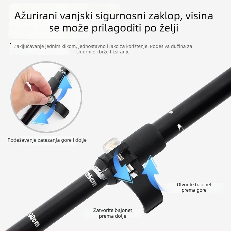 Unisex teleskopske štapove za planinarenje od aluminijske legure s vanjskim zaključavam, 400 g, vrh od volfram čelika, ravna drška