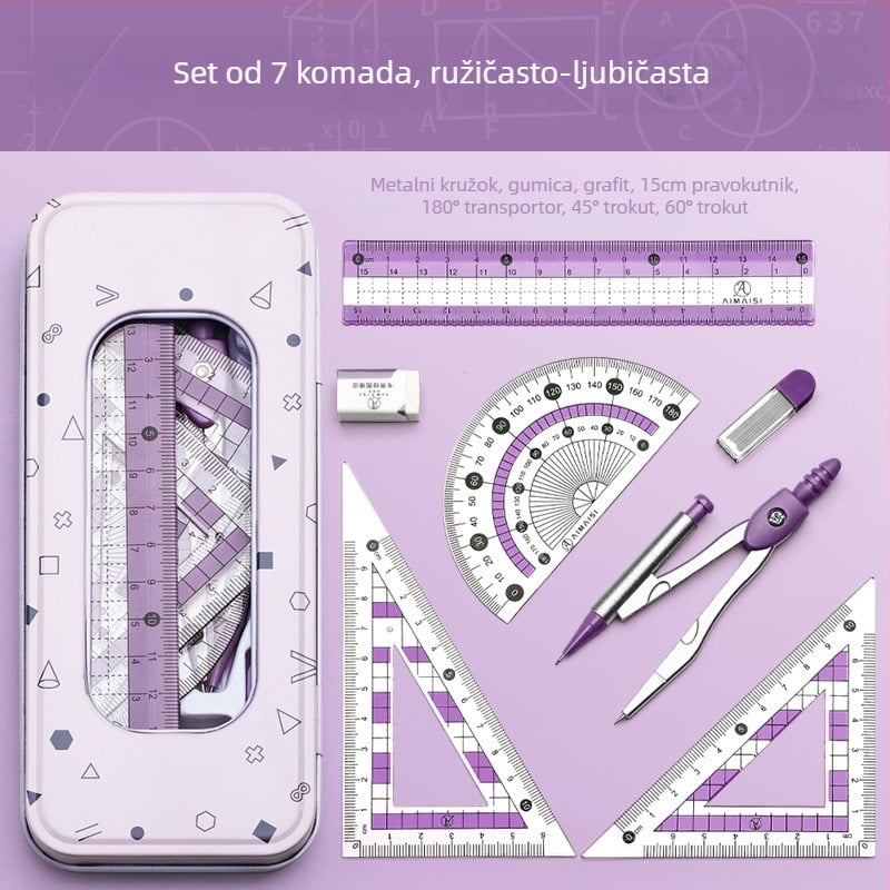 Višefunkcionalni set pravila sa šestarom i trokutnim ravnalom – plastični, model MS-179F, neto masa 140