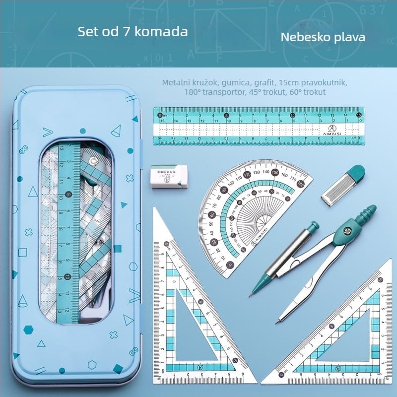 Višefunkcionalni set pravila sa šestarom i trokutnim ravnalom – plastični, model MS-179F, neto masa 140