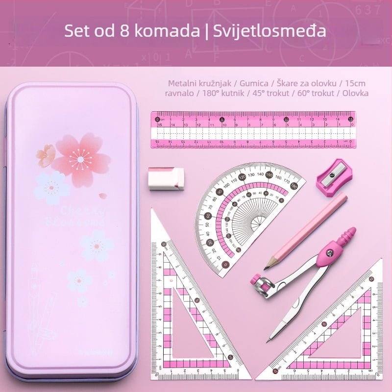 Višefunkcionalni set pravila sa šestarom i trokutnim ravnalom – plastični, model MS-179F, neto masa 140