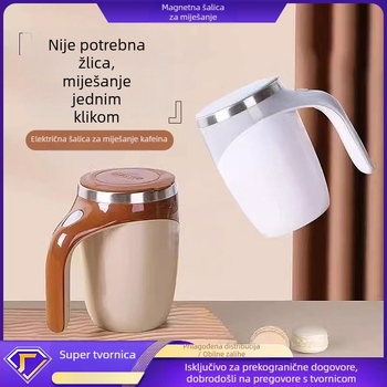 Šalica za kavu od 304 nehrđajućeg čelika s automatskom magnetskom rotacijom, poklopac, prilagodljivo