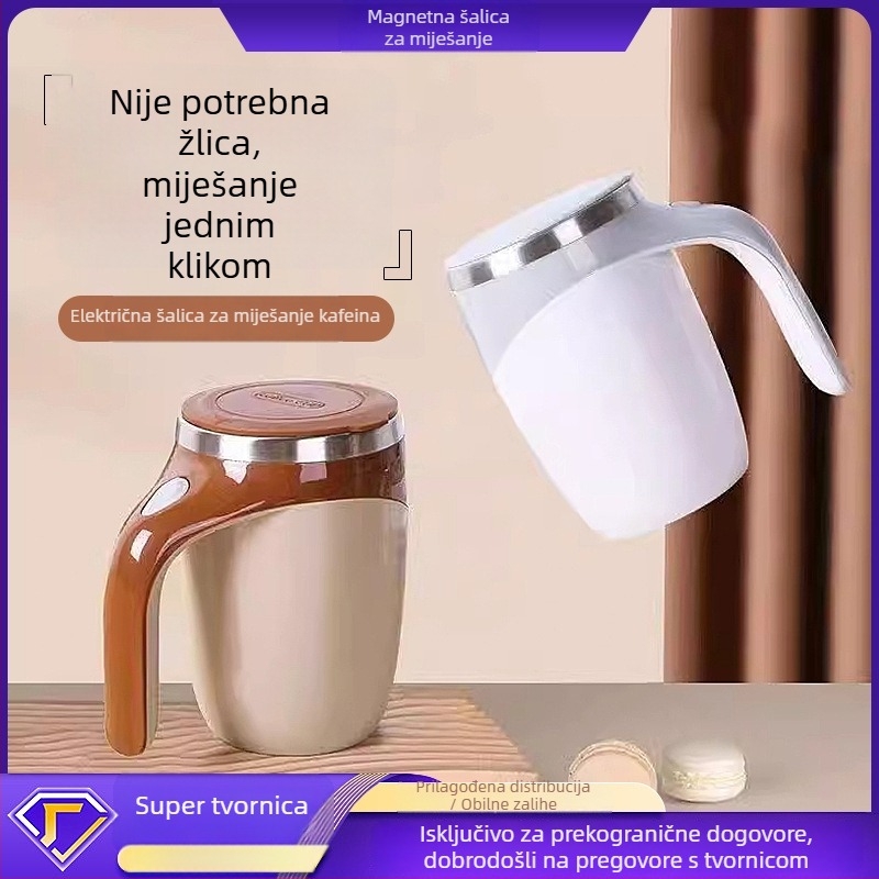 Šalica za kavu od 304 nehrđajućeg čelika s automatskom magnetskom rotacijom, poklopac, prilagodljivo
