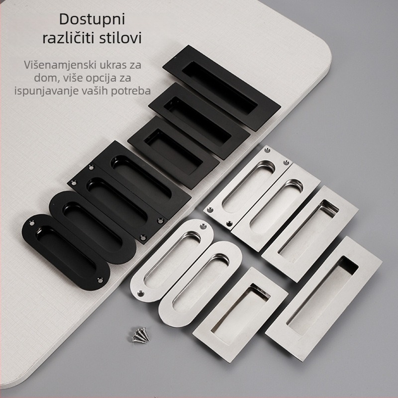 Skrivena ručka za klizna vrata od nehrđajućeg čelika, ugrađena, teksturirani završetak, moderni minimalistički stil