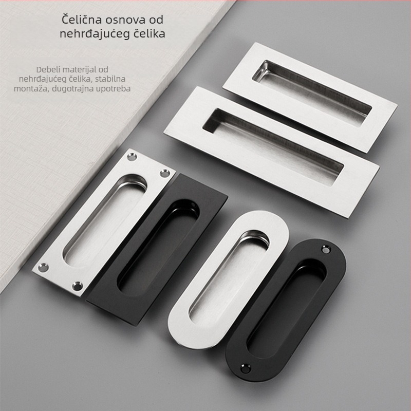 Skrivena ručka za klizna vrata od nehrđajućeg čelika, ugrađena, teksturirani završetak, moderni minimalistički stil