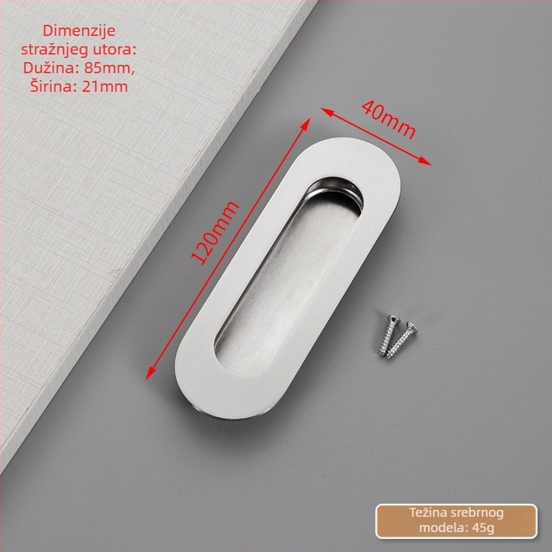 Skrivena ručka za klizna vrata od nehrđajućeg čelika, ugrađena, teksturirani završetak, moderni minimalistički stil