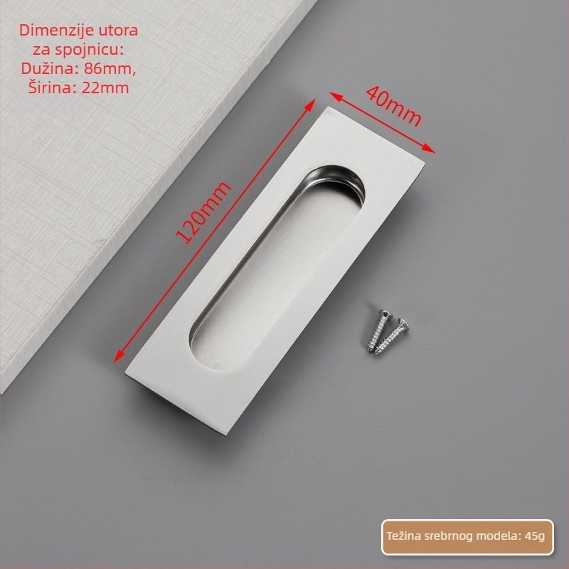 Skrivena ručka za klizna vrata od nehrđajućeg čelika, ugrađena, teksturirani završetak, moderni minimalistički stil