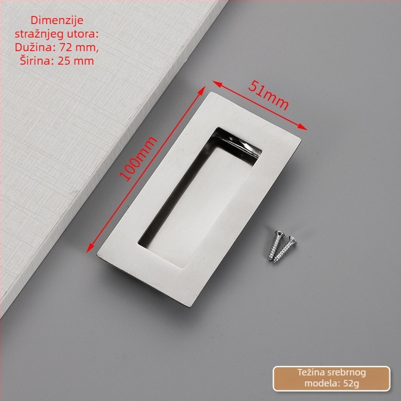 Skrivena ručka za klizna vrata od nehrđajućeg čelika, ugrađena, teksturirani završetak, moderni minimalistički stil