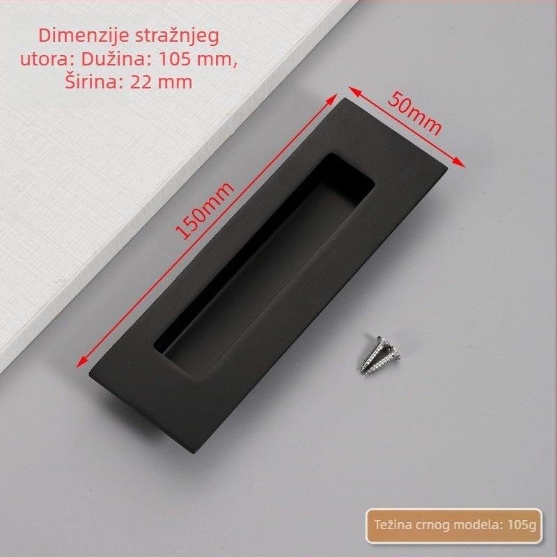 Skrivena ručka za klizna vrata od nehrđajućeg čelika, ugrađena, teksturirani završetak, moderni minimalistički stil