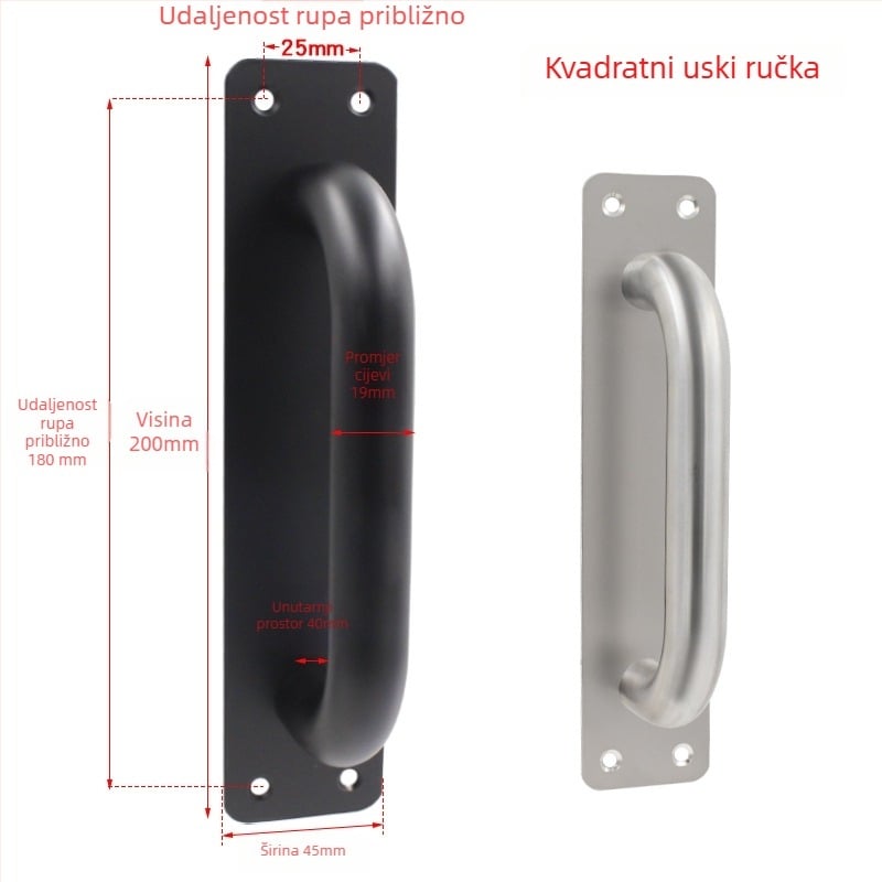 Držač pločaste ručke od nehrđajućeg čelika, moderni minimalistički dizajn, završna obrada wire-drawing, za protupožarna vrata