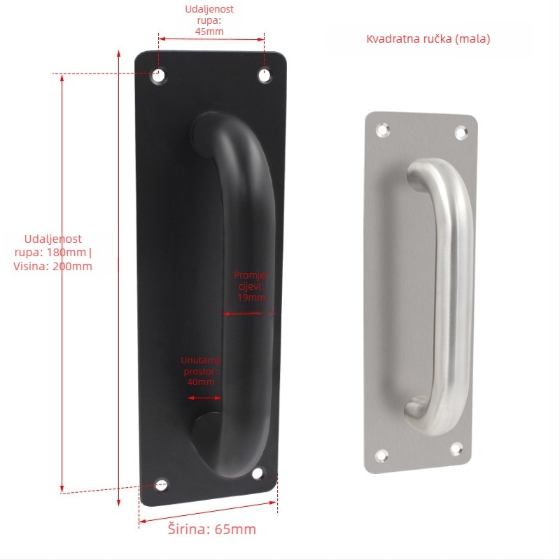 Držač pločaste ručke od nehrđajućeg čelika, moderni minimalistički dizajn, završna obrada wire-drawing, za protupožarna vrata