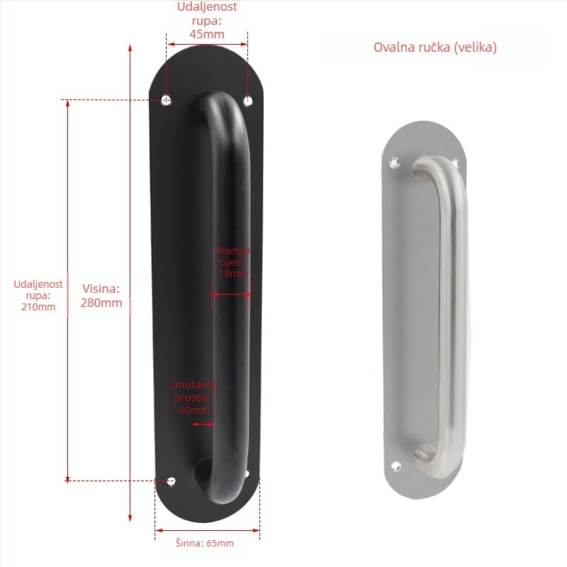 Držač pločaste ručke od nehrđajućeg čelika, moderni minimalistički dizajn, završna obrada wire-drawing, za protupožarna vrata