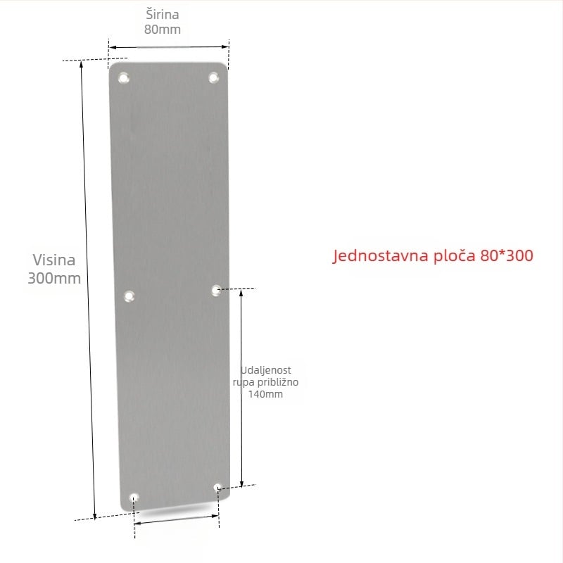 Držač pločaste ručke od nehrđajućeg čelika, moderni minimalistički dizajn, završna obrada wire-drawing, za protupožarna vrata