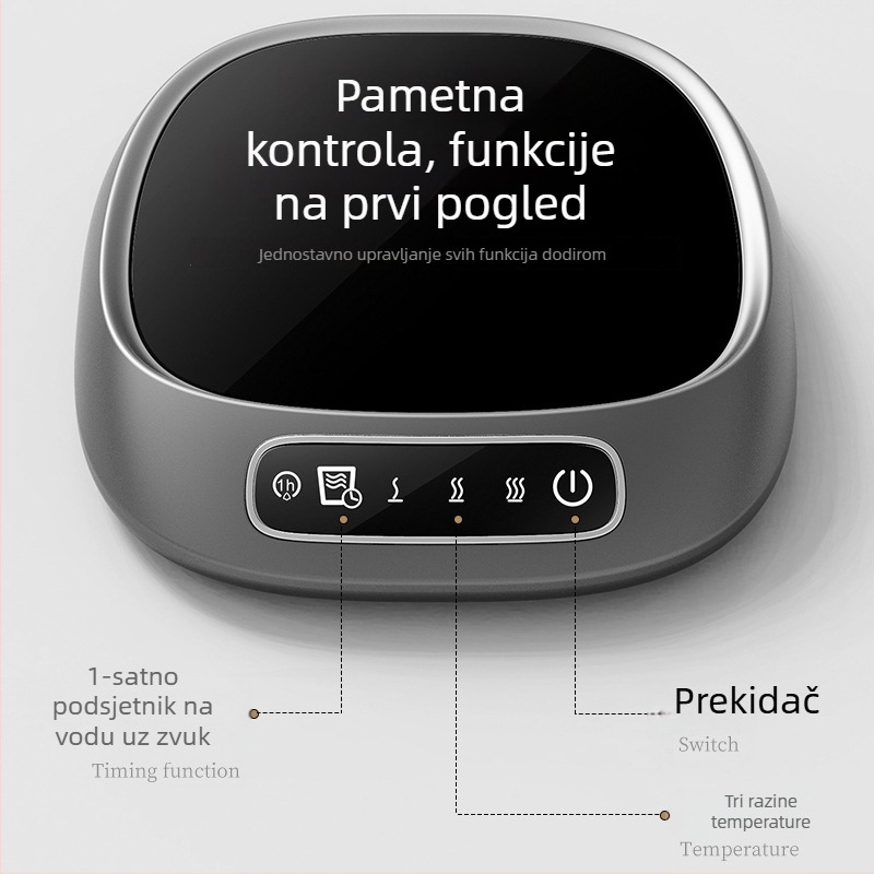 Ažurirani termostatski podmetač za čašu - 3 razine temperature, ABS kućište, USB napajanje, upravljanje gumbom i dodirom, automatsko gašenje
