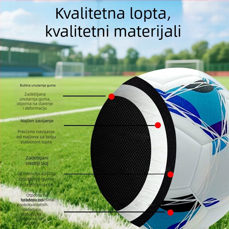 PU besprijekorna nogometna lopta s ljepilnim šavovima, visoka elastičnost, pogodna za nogomet, košarku i odbojku, mogućnost tiska logotipa