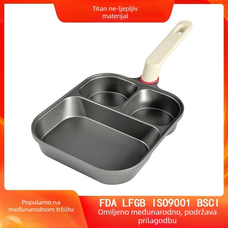 Tri u jedan tiganj za doručak — aluminij, neprijanjajuće dno, višeslojno dno, pogodan za omlete, jaja i steak, kompatibilan sa svim pločama štednjaka