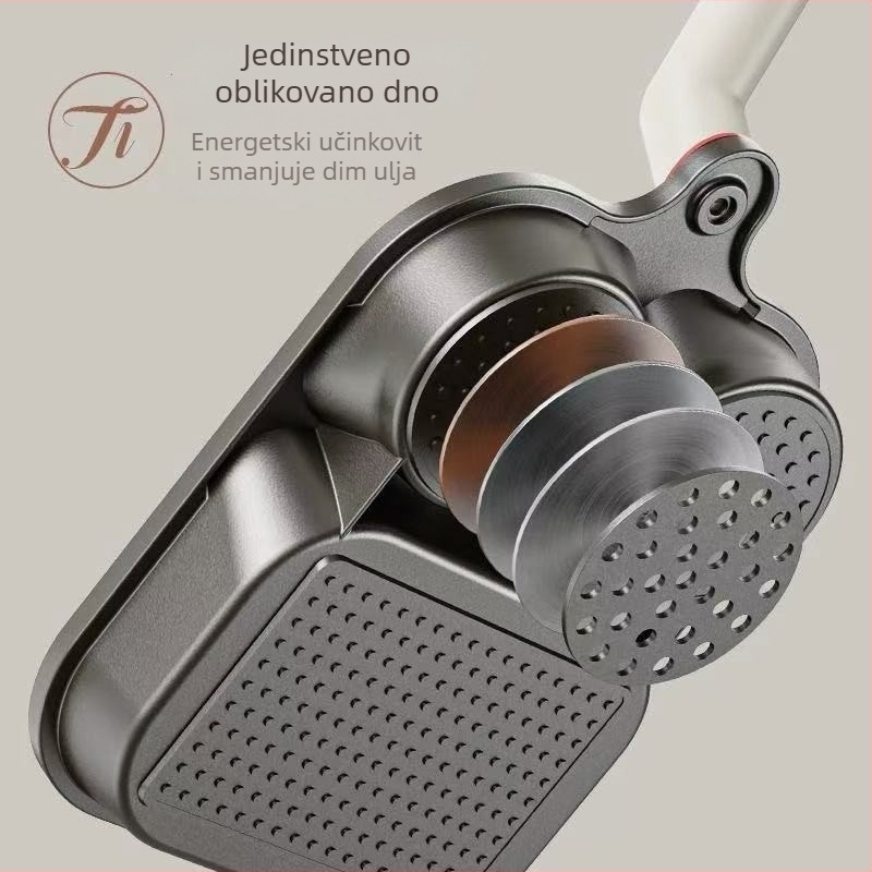 Tri u jedan tiganj za doručak — aluminij, neprijanjajuće dno, višeslojno dno, pogodan za omlete, jaja i steak, kompatibilan sa svim pločama štednjaka