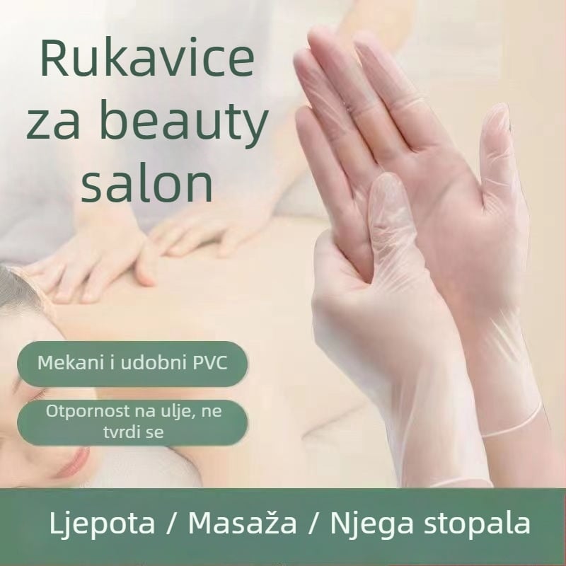 Jednokratne PVC masazne rukavice za kozmetičke salone – protuklizne, proziran dizajn, prilagodljive