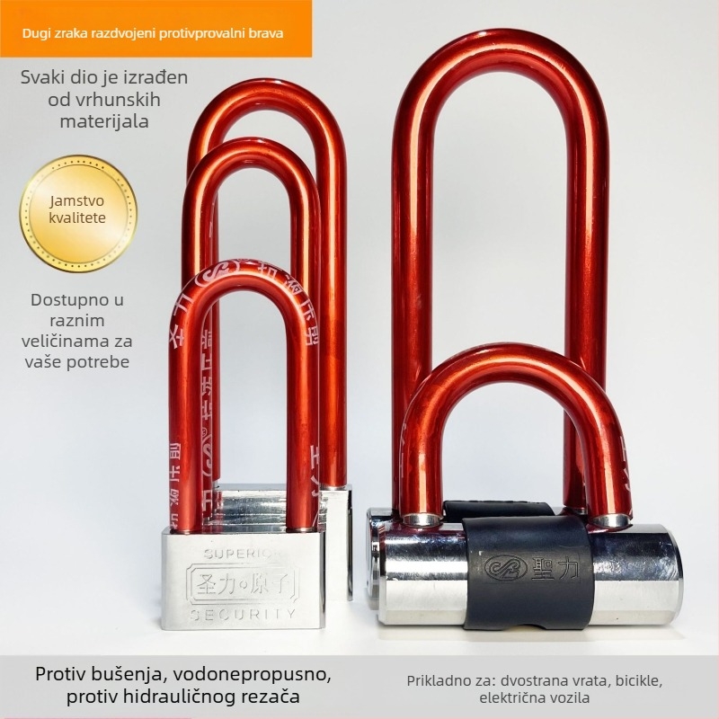 Industrijska brava U-oblik s podijeljenim dizajnom za bicikle, motocikle i električna vozila – Željezo, Model 106, Holy Power, 30–640 g