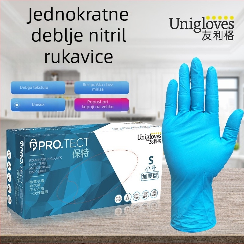 UNIGLOVES debeli jednokratni nitril rukavice za ljepotu i laboratorijsku upotrebu; pogodne za kozmetiku, eksperimente, catering, njegu životinja i kućno čišćenje