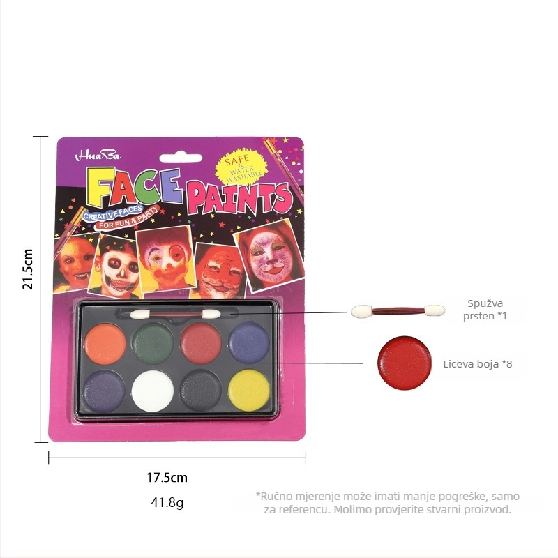Boyixuan Set za crtanje lica i tijela – vodotopni kremasti makeup, brzo se suši, lako se ispira, osam nijansi, Halloween zabava.