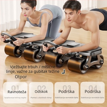 Četverokolni Ab Wheel s automatskim povratom – nije sklopiv, model: Four-wheel Flat Plate Support Ab Wheel, težina 2,3 kg, pogodan za ured, dom i vani