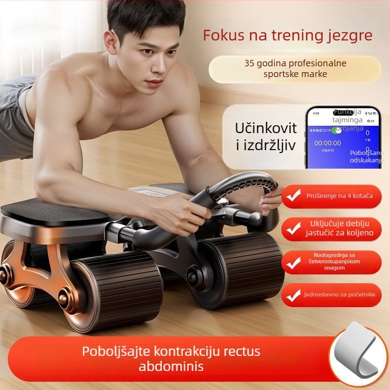 Četverokolni Ab Wheel s automatskim povratom – nije sklopiv, model: Four-wheel Flat Plate Support Ab Wheel, težina 2,3 kg, pogodan za ured, dom i vani
